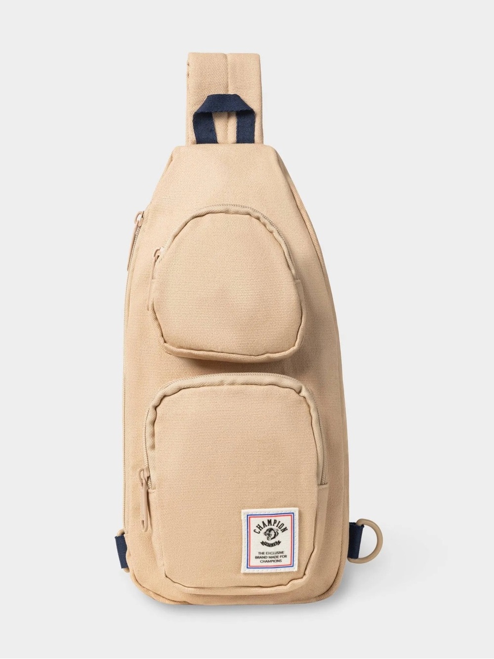 Champion Beige Canvas Sling Crossbody Bag with Navy & Gold Accents-*New*